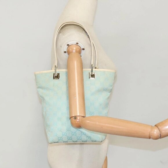 GUCCI GG Canvas Tote Bag Light Blue Gold 002 1098 Auth 100928 - Picture 3 of 16